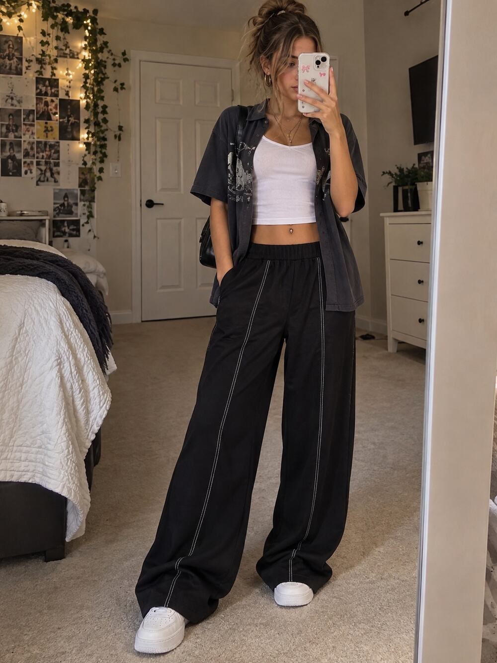 UOOZEE Black Wide Leg Baggy Pants